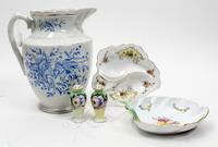 A Group of Five Polychrome Table Articles Width of first 8 inches.