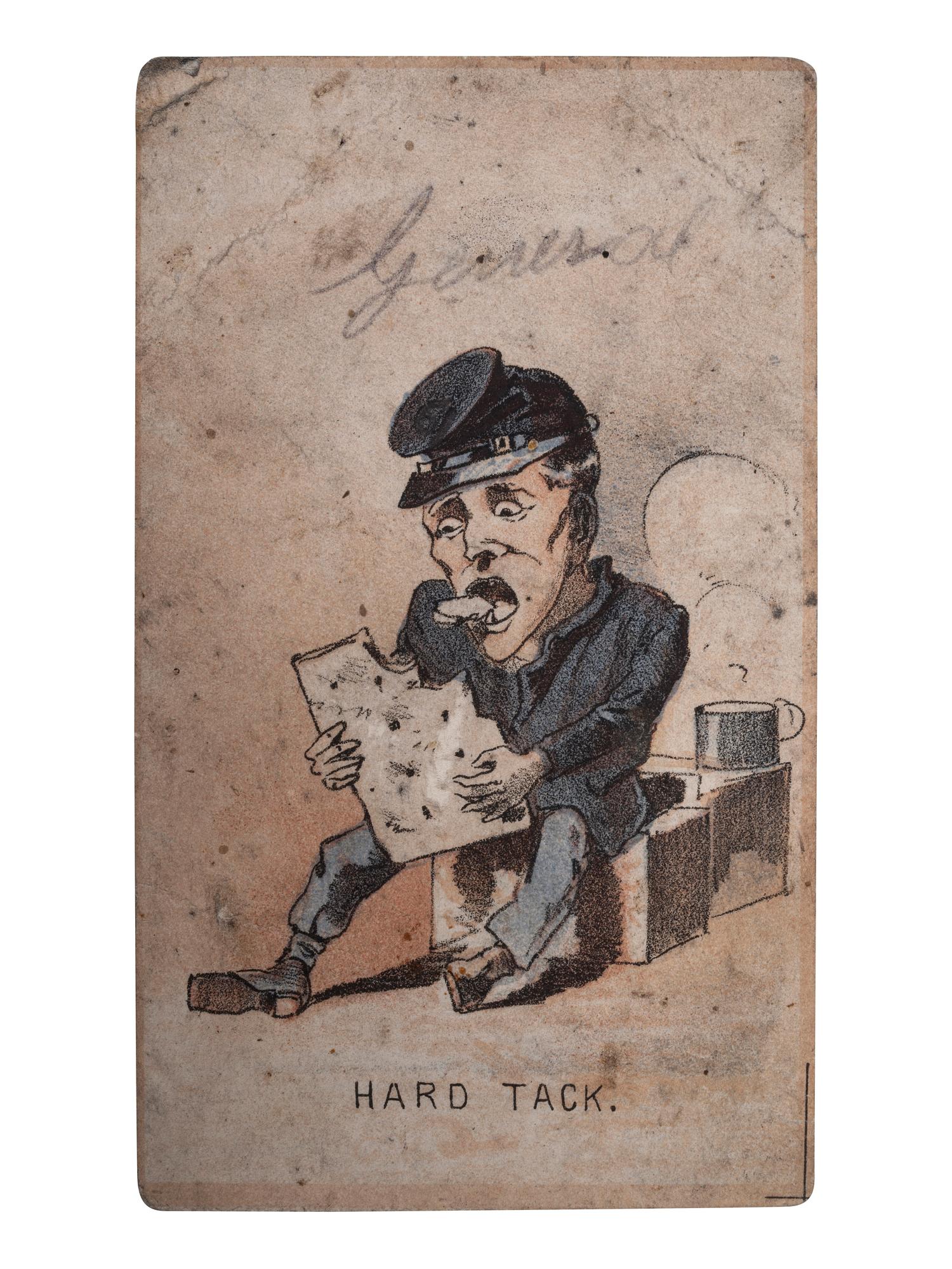 [CIVIL WAR]. Caricature CDV of soldier eating hardtack. 1861.