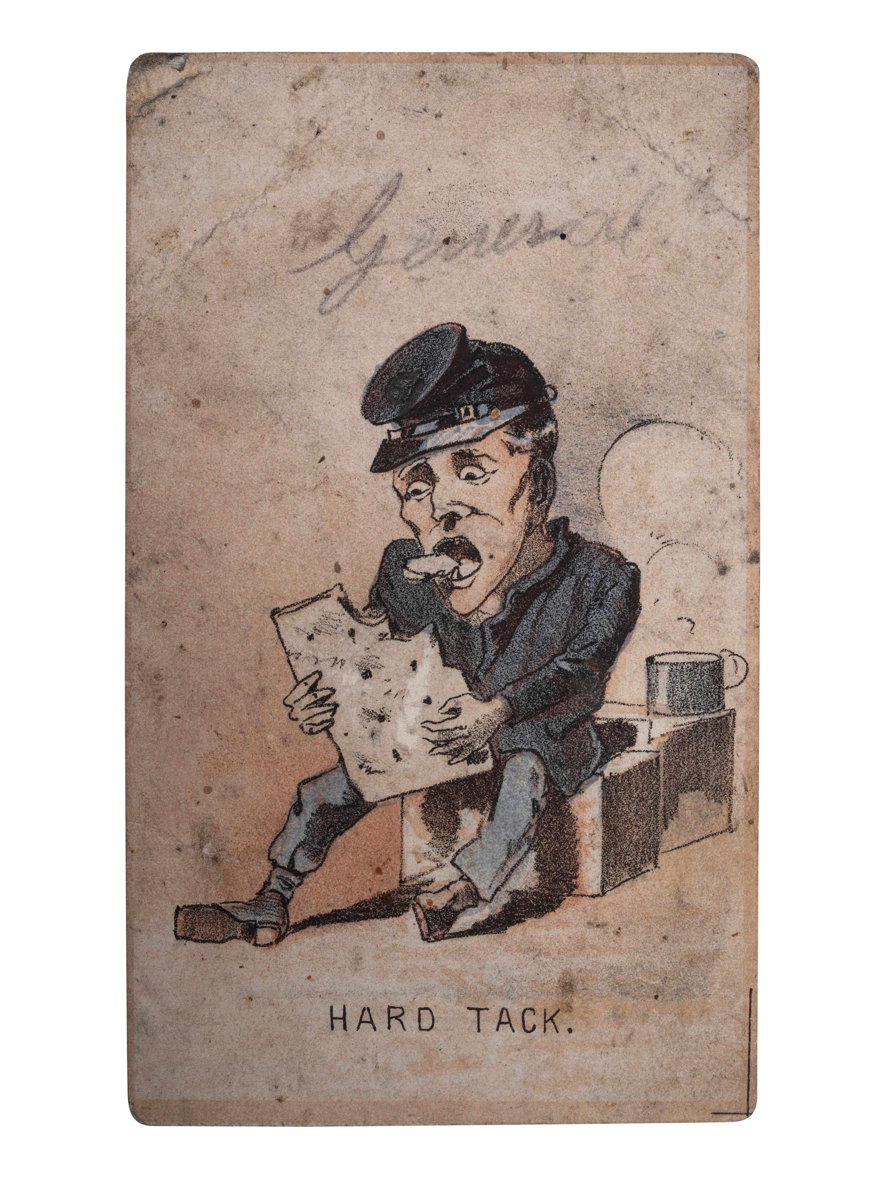 [CIVIL WAR]. Caricature CDV of soldier eating hardtack. 1861.