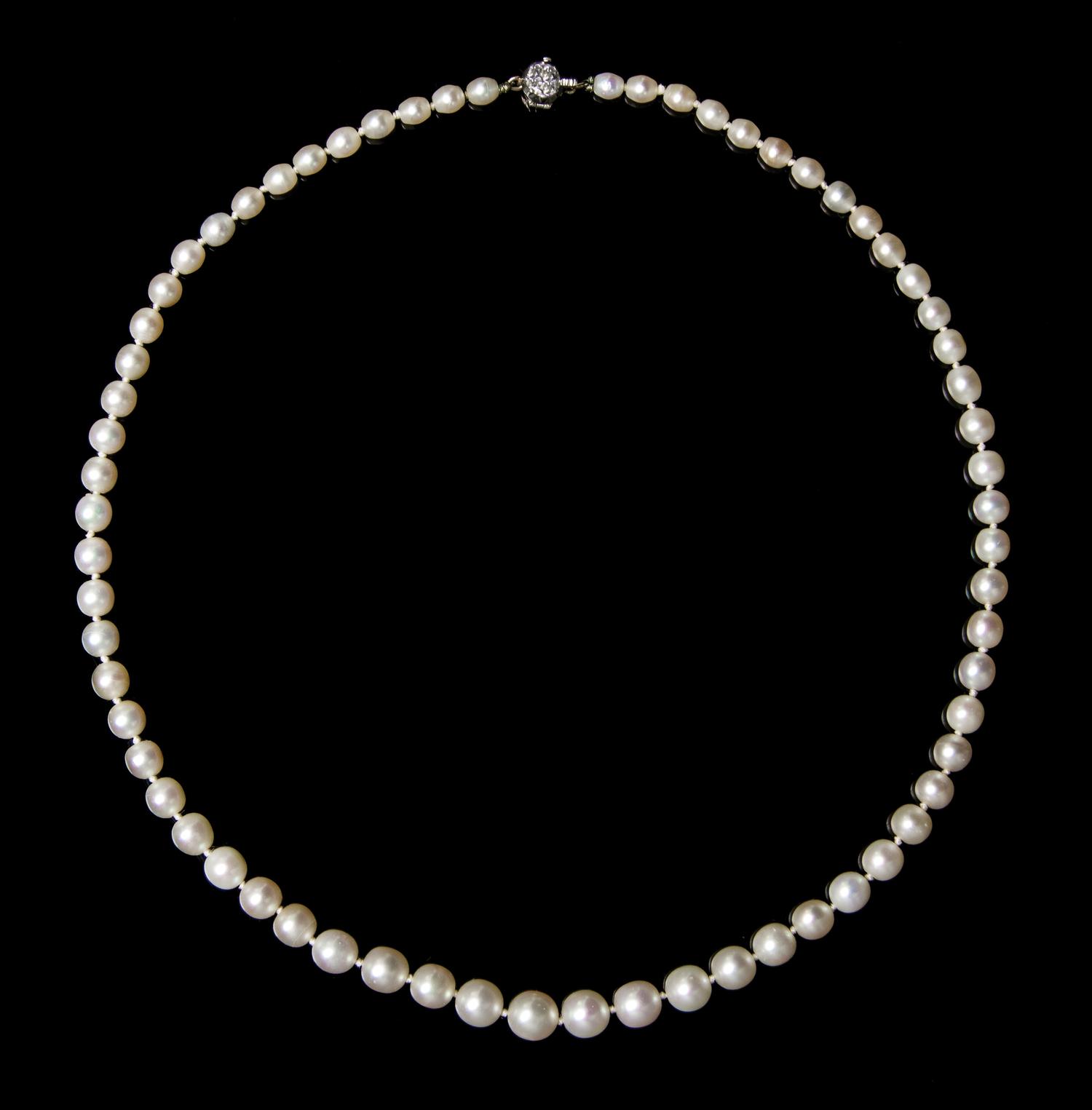 A Single Strand Graduated Natural Pearl Necklace, Tiffany & Co., Circa 1903,