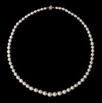 A Single Strand Graduated Natural Pearl Necklace, Tiffany & Co., Circa 1903,