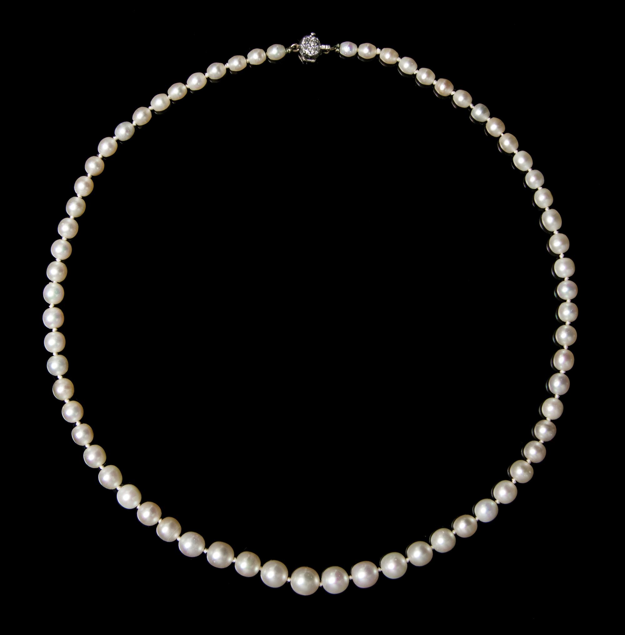 A Single Strand Graduated Natural Pearl Necklace, Tiffany & Co., Circa 1903,