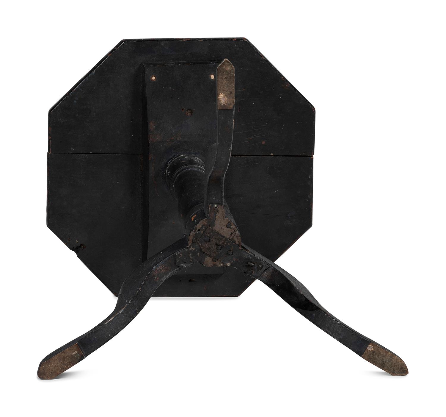A Federal Blue Painted Maple Octagonal-Top Snake-Foot Candlestand