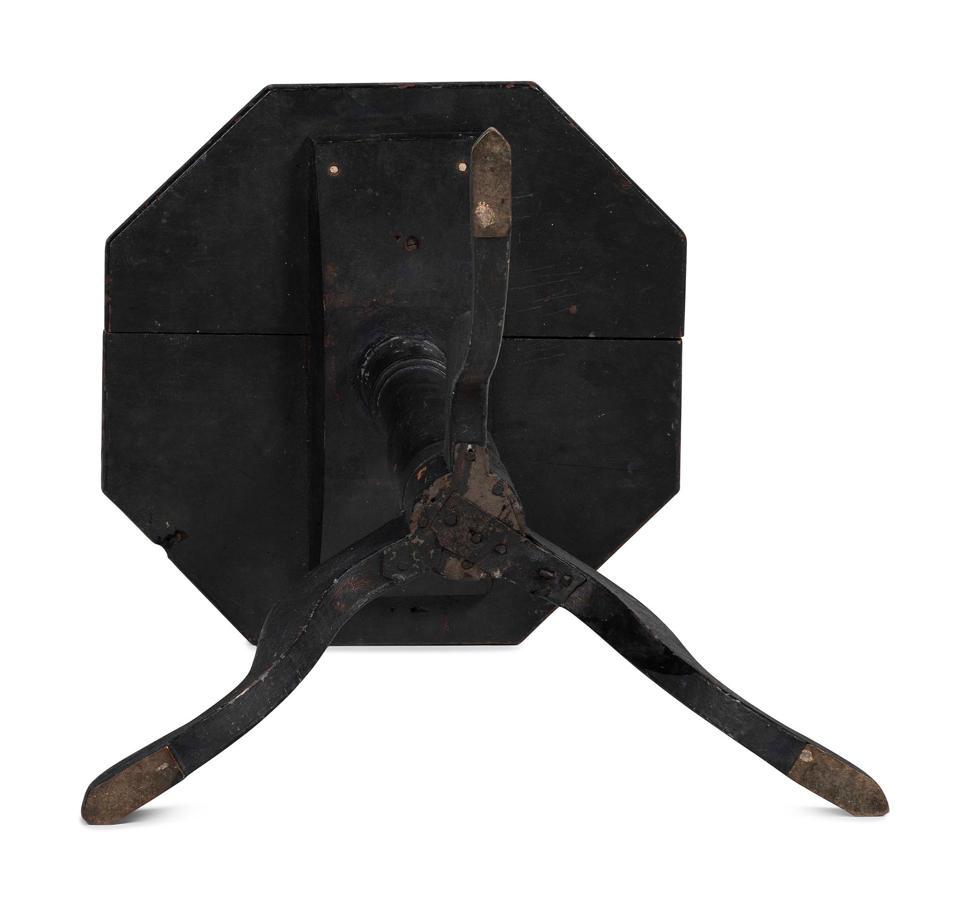 A Federal Blue Painted Maple Octagonal-Top Snake-Foot Candlestand