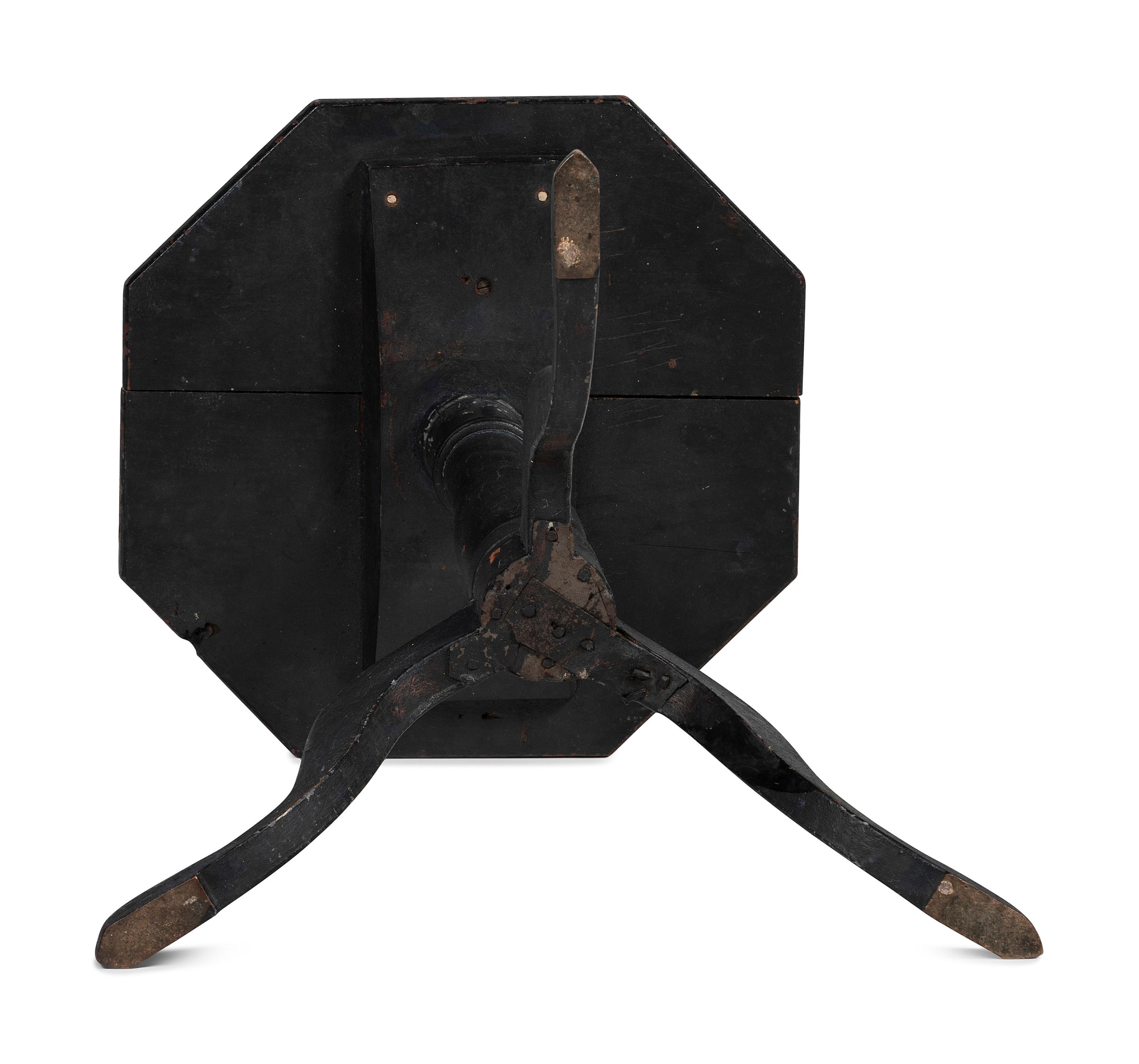 A Federal Blue Painted Maple Octagonal-Top Snake-Foot Candlestand