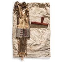 Sioux Catlinite Pipe Bowl and Tobacco Bag, with Inscription: From Chief Joseph to Sitting Bull to Lt. Kennedy