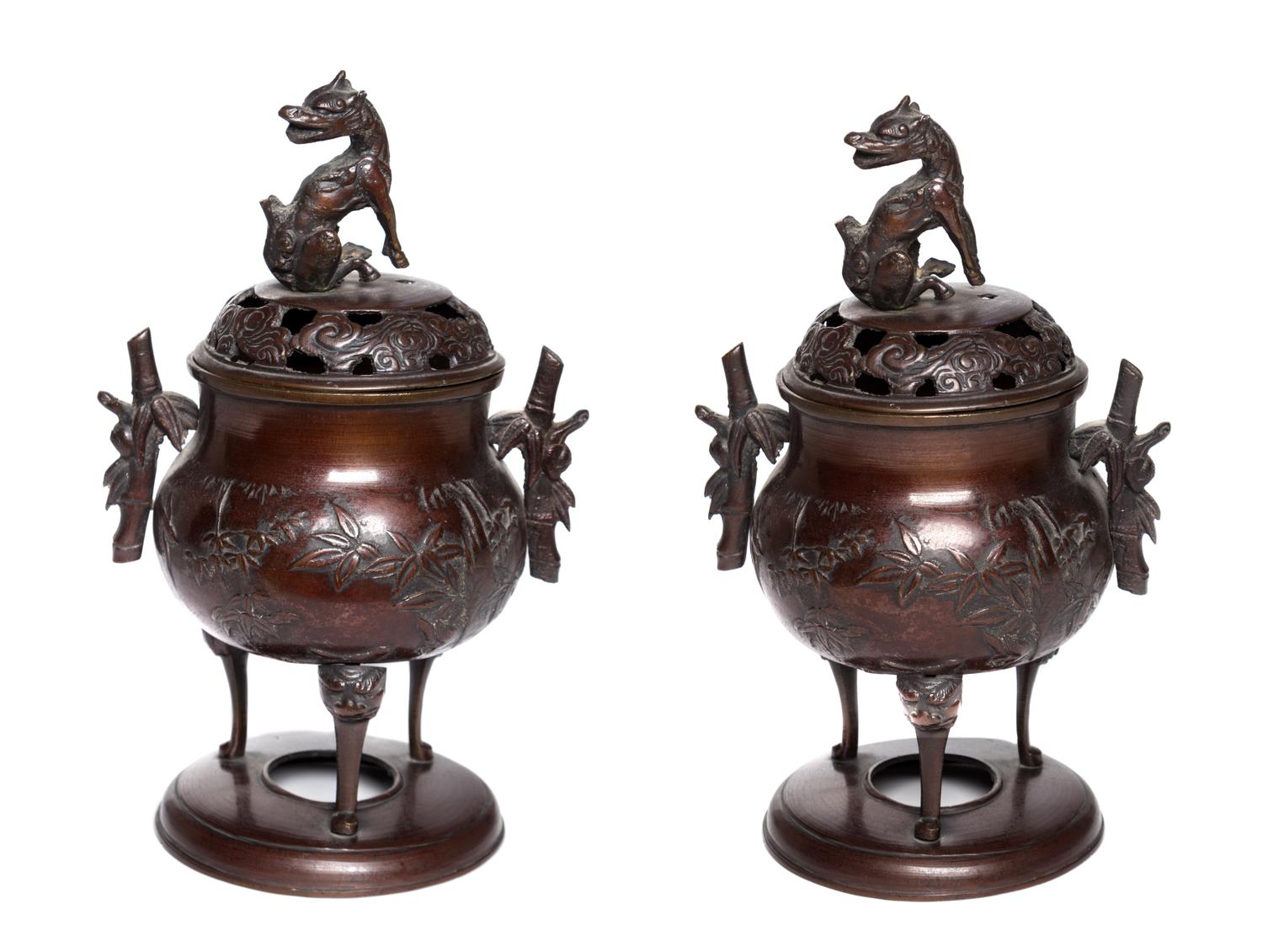 A Pair of Japanese Bronze Censers