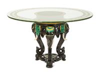 A Glazed Ceramic Elephant Base Table with Painted Glass Top — 20th Century