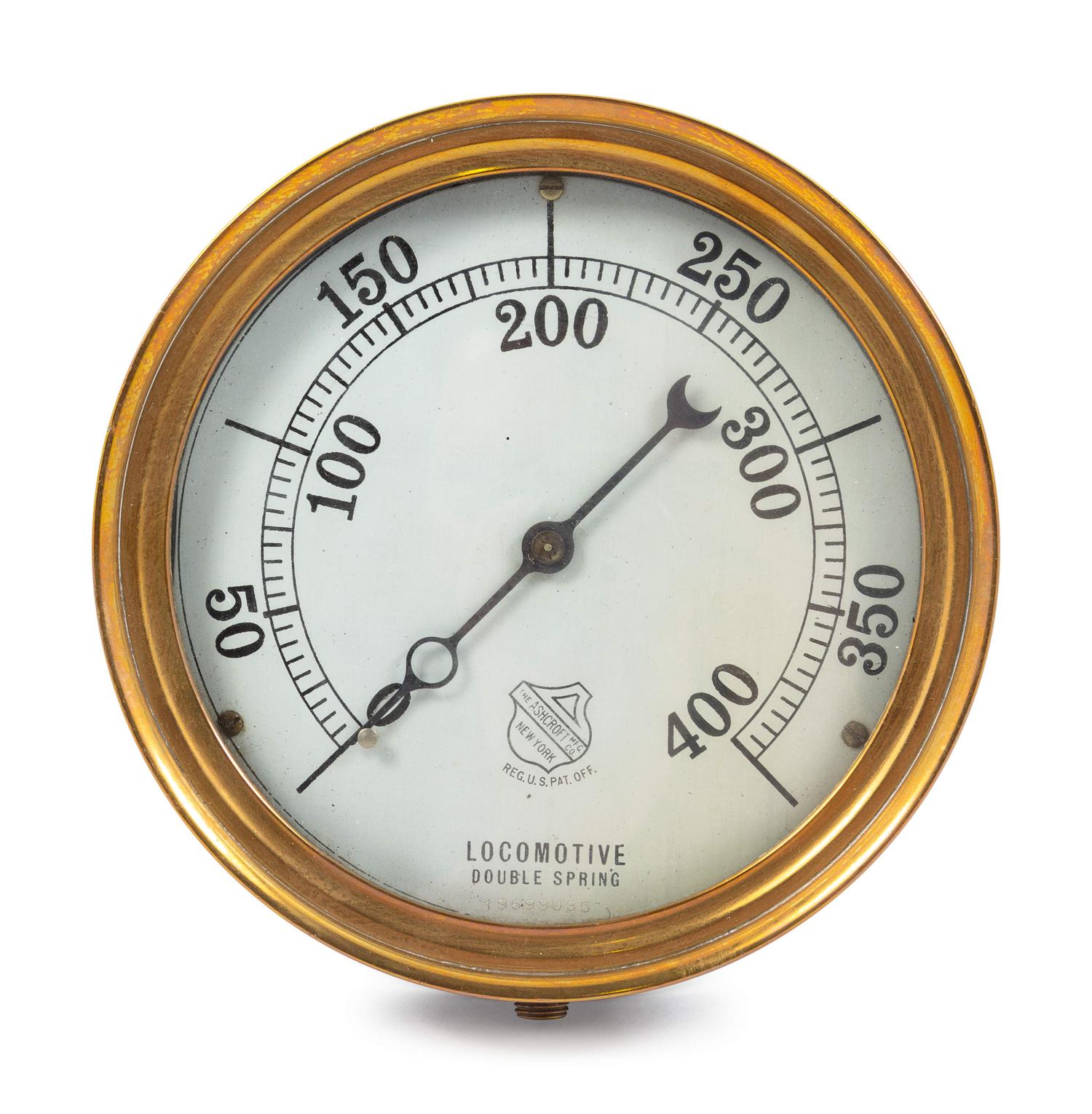 An Ashcroft Brass-Cased Locomotive Pressure Gauge
