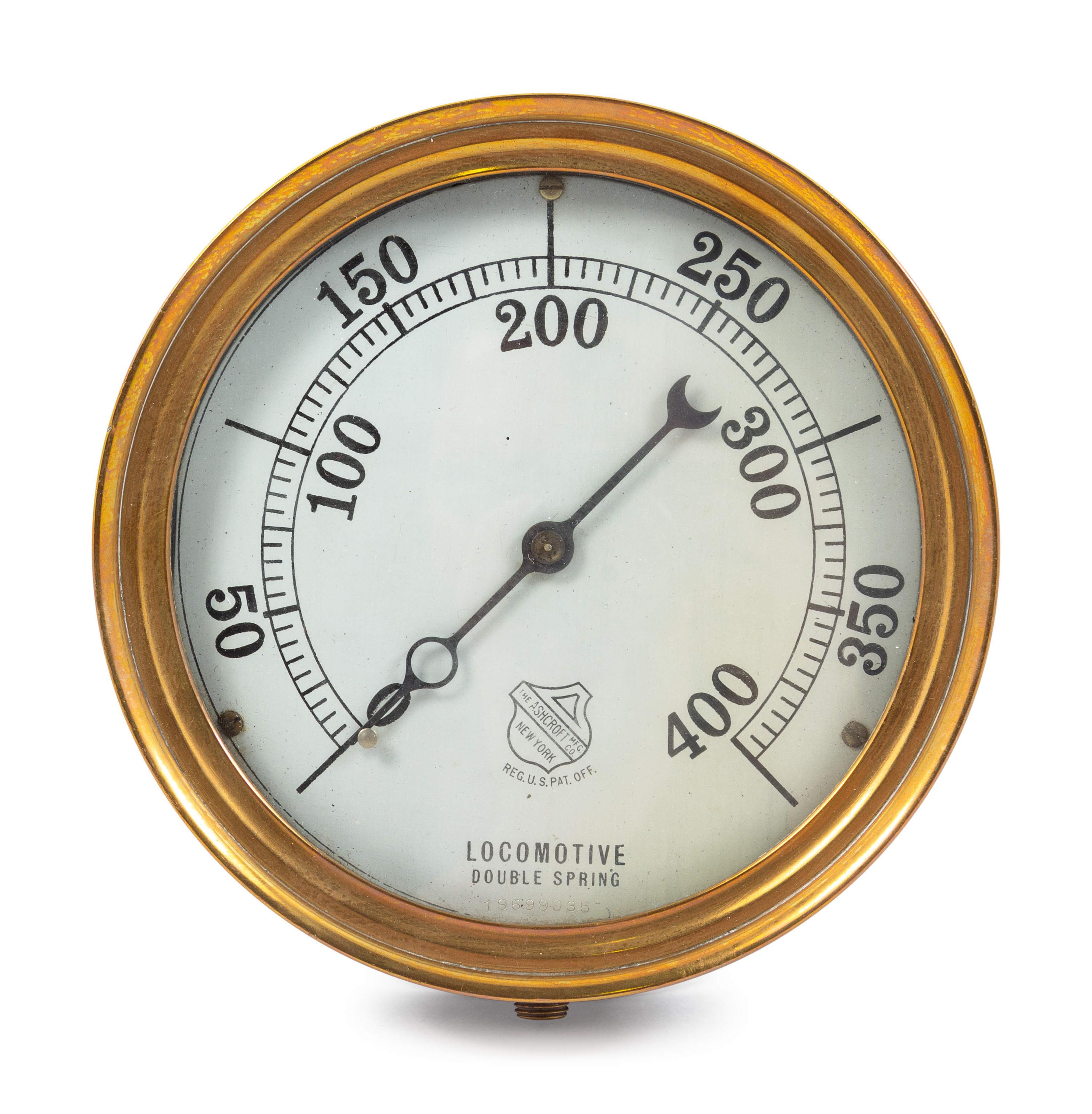 An Ashcroft Brass-Cased Locomotive Pressure Gauge