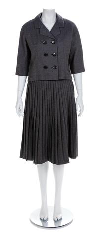 Norman Norell Two-Piece Gray Wool Ensemble, 1960s No size label