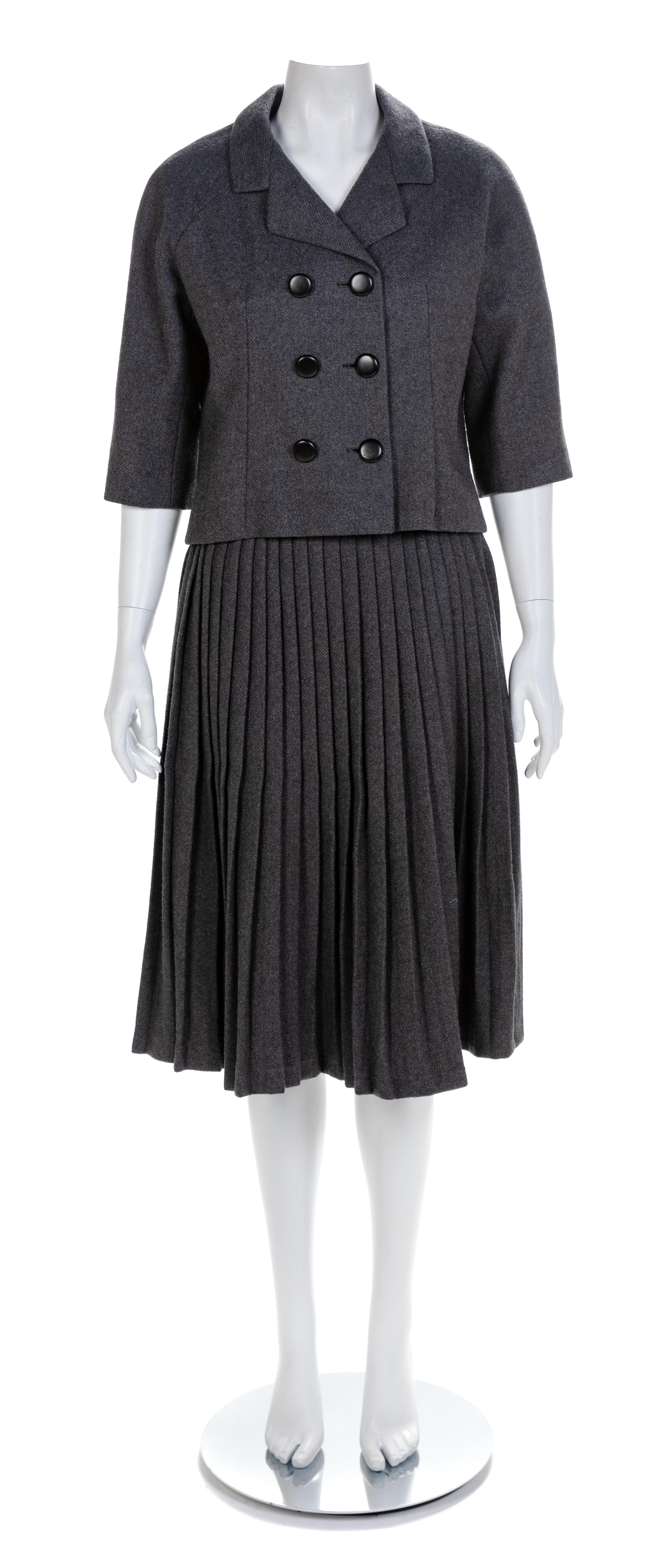 Norman Norell Two-Piece Gray Wool Ensemble, 1960s No size label