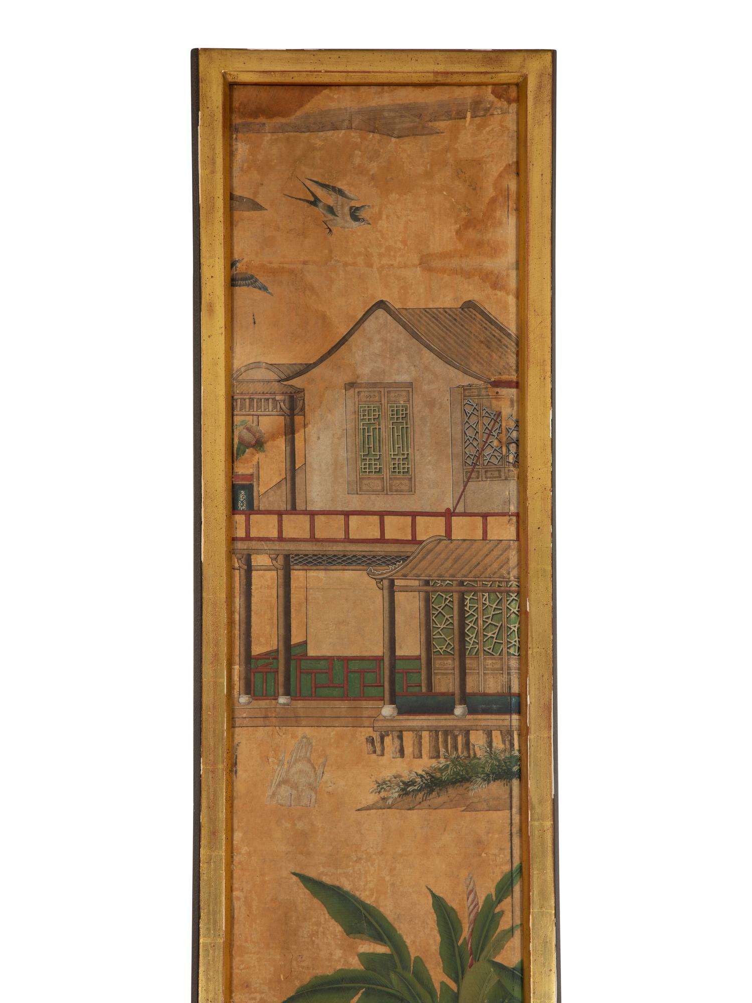 A Chinese Wallpaper Panel in a Giltwood Frame