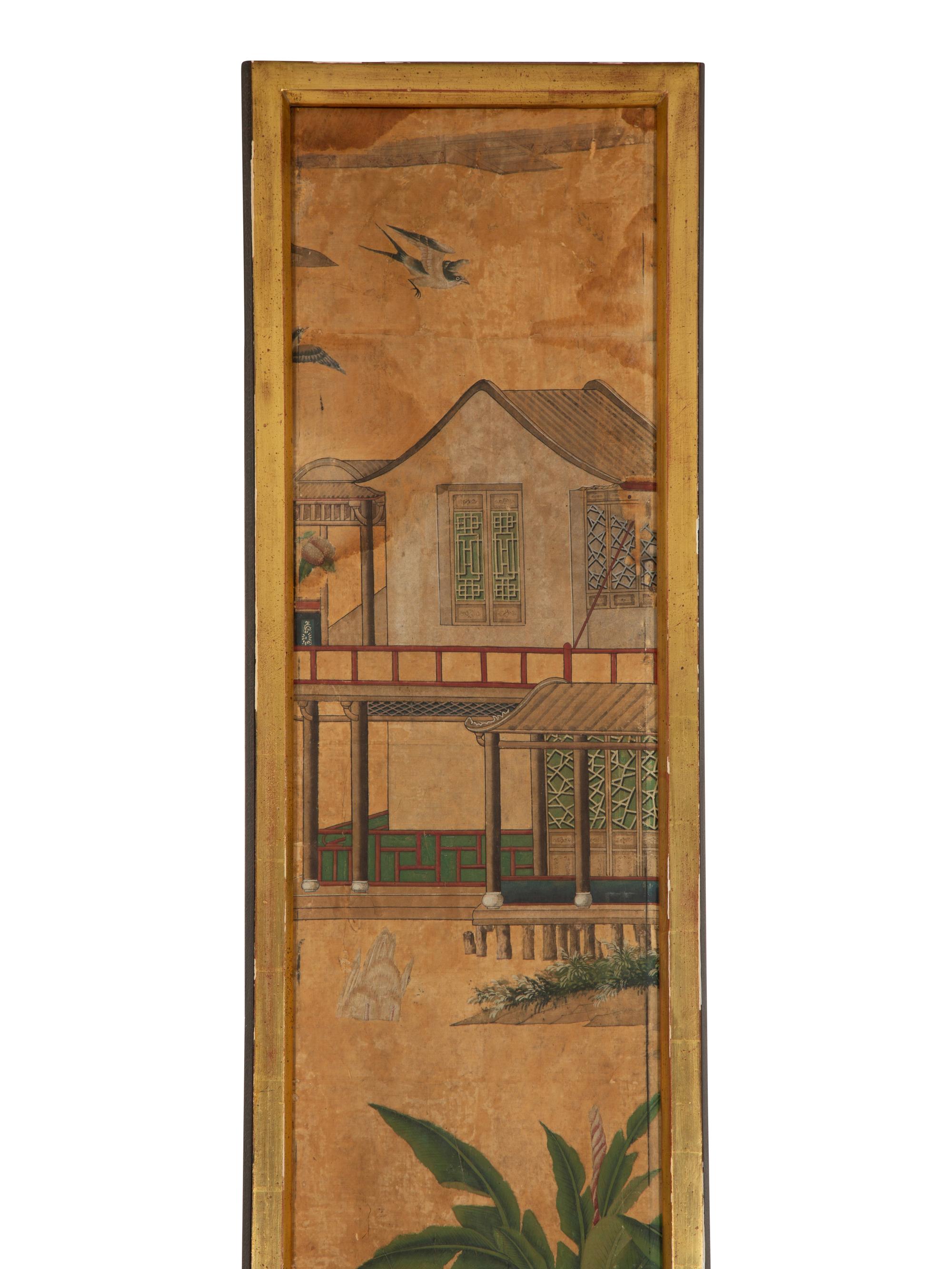 A Chinese Wallpaper Panel in a Giltwood Frame