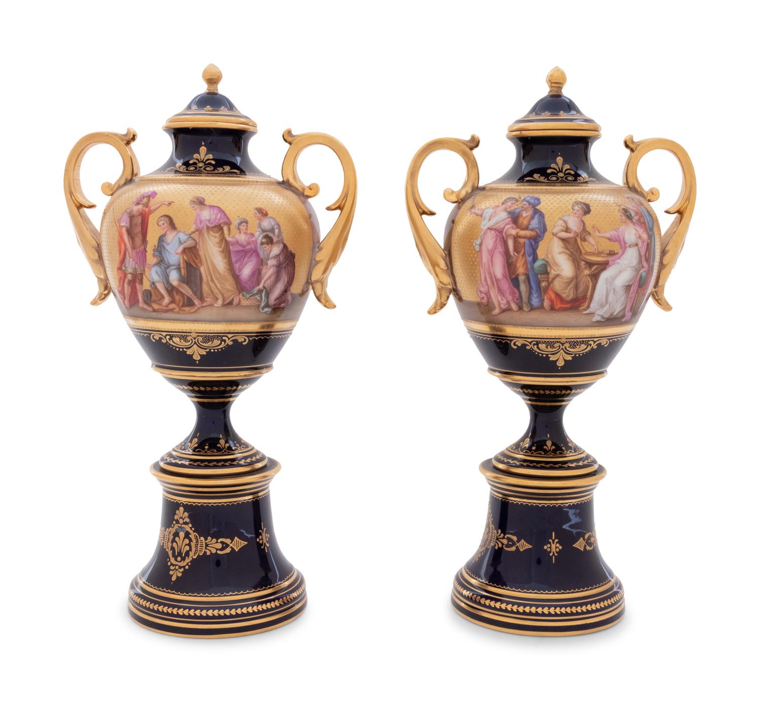 A Pair of Vienna Style Porcelain Urns