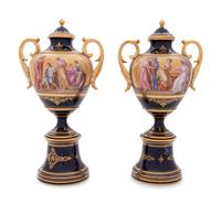 A Pair of Vienna Style Porcelain Urns