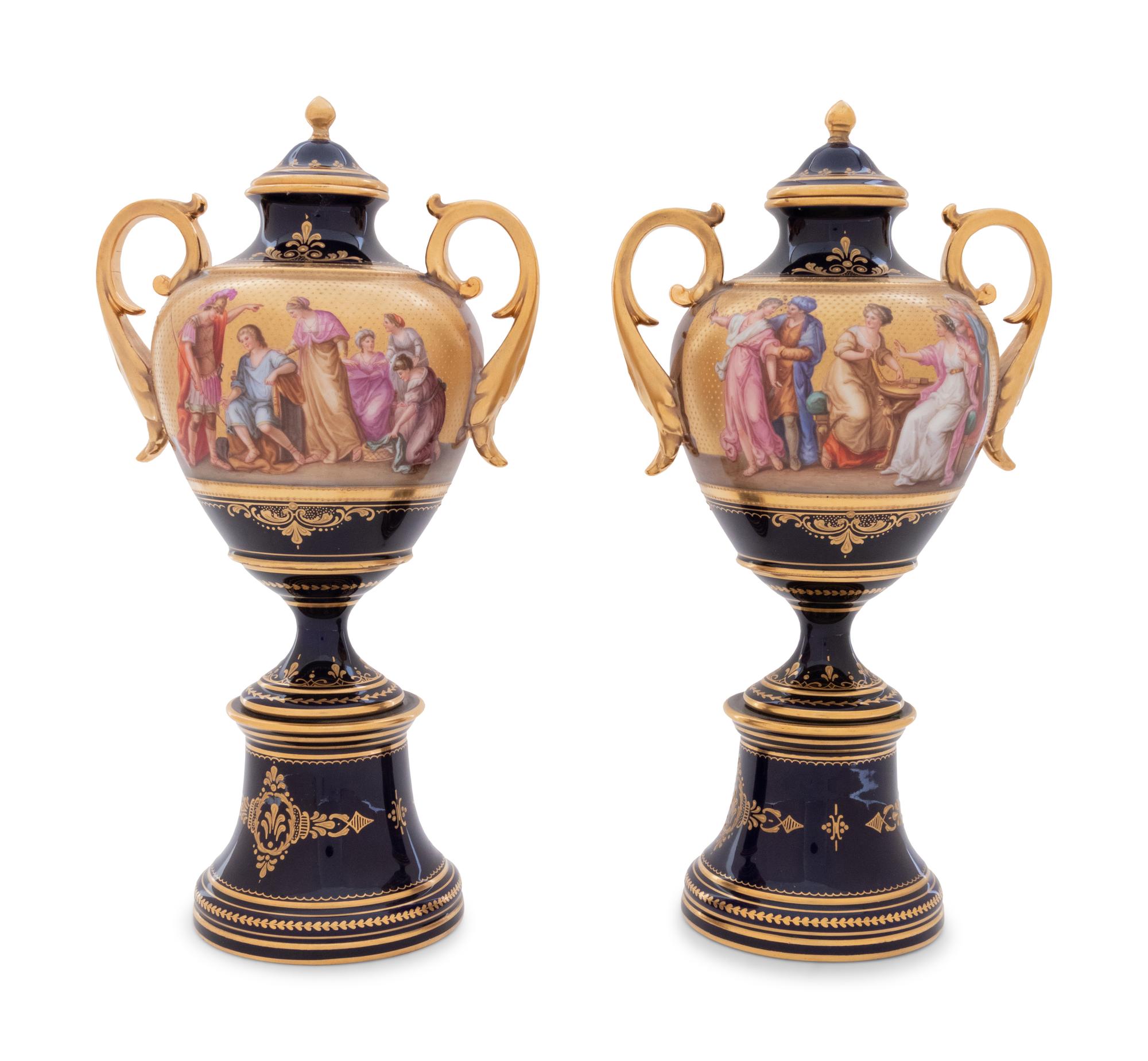 A Pair of Vienna Style Porcelain Urns