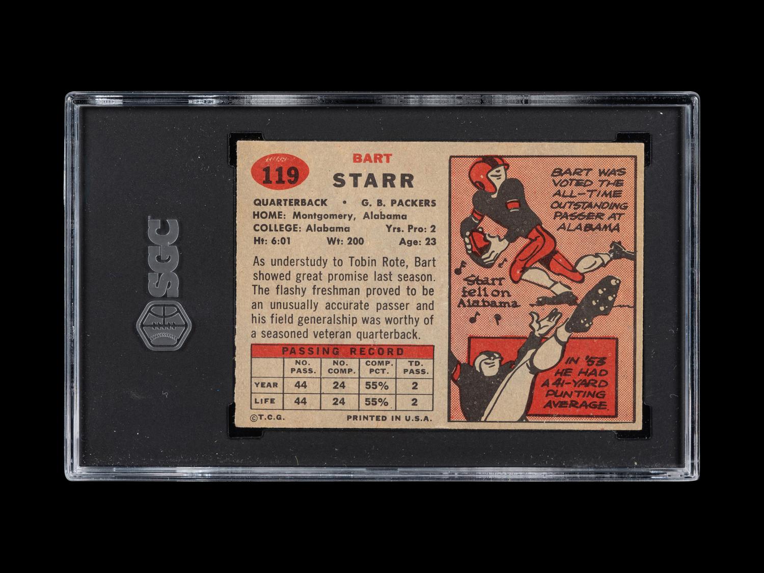 A 1957 Topps Bart Starr Rookie Football Card No. 119 (SGC 4.5 VG/EX+)