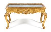 An Italian Rococo Style Giltwood Table with Mercury Glass Inset Top Height 20 x width 35 x depth 18 inches. — 19TH CENTURY