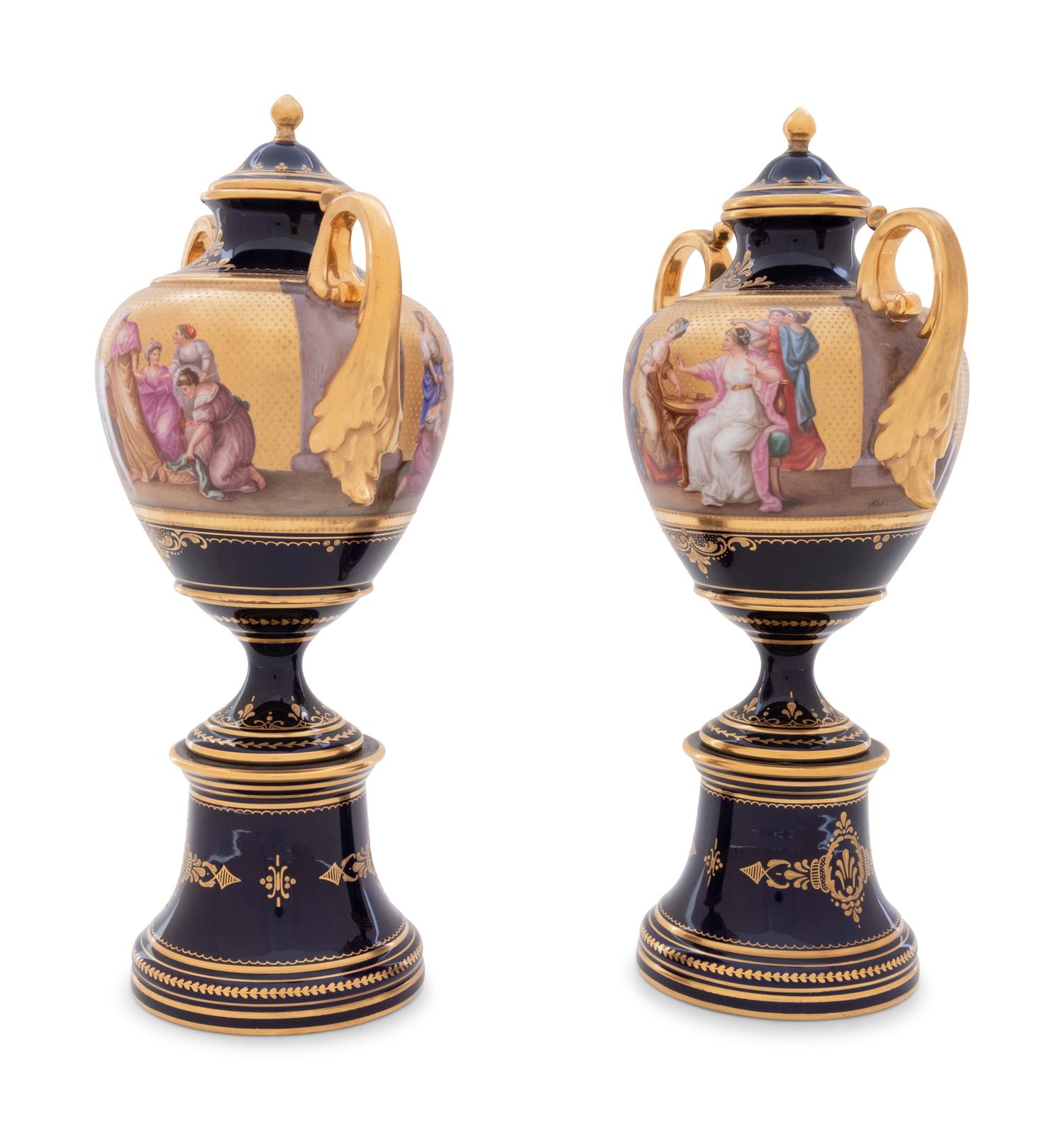 A Pair of Vienna Style Porcelain Urns