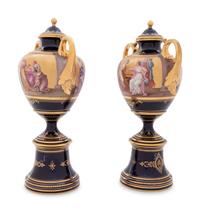 A Pair of Vienna Style Porcelain Urns
