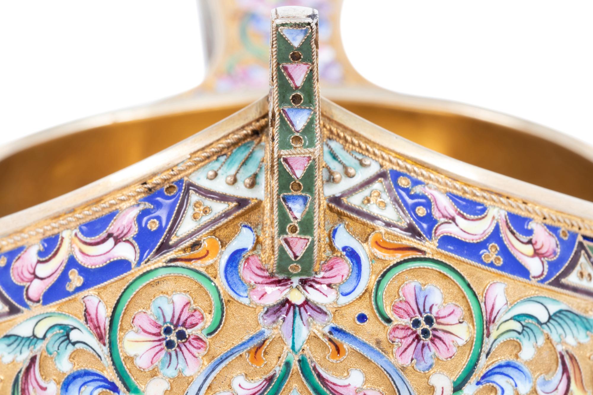 A Large Russian Shaded Enamel Silver-Gilt Kovsh