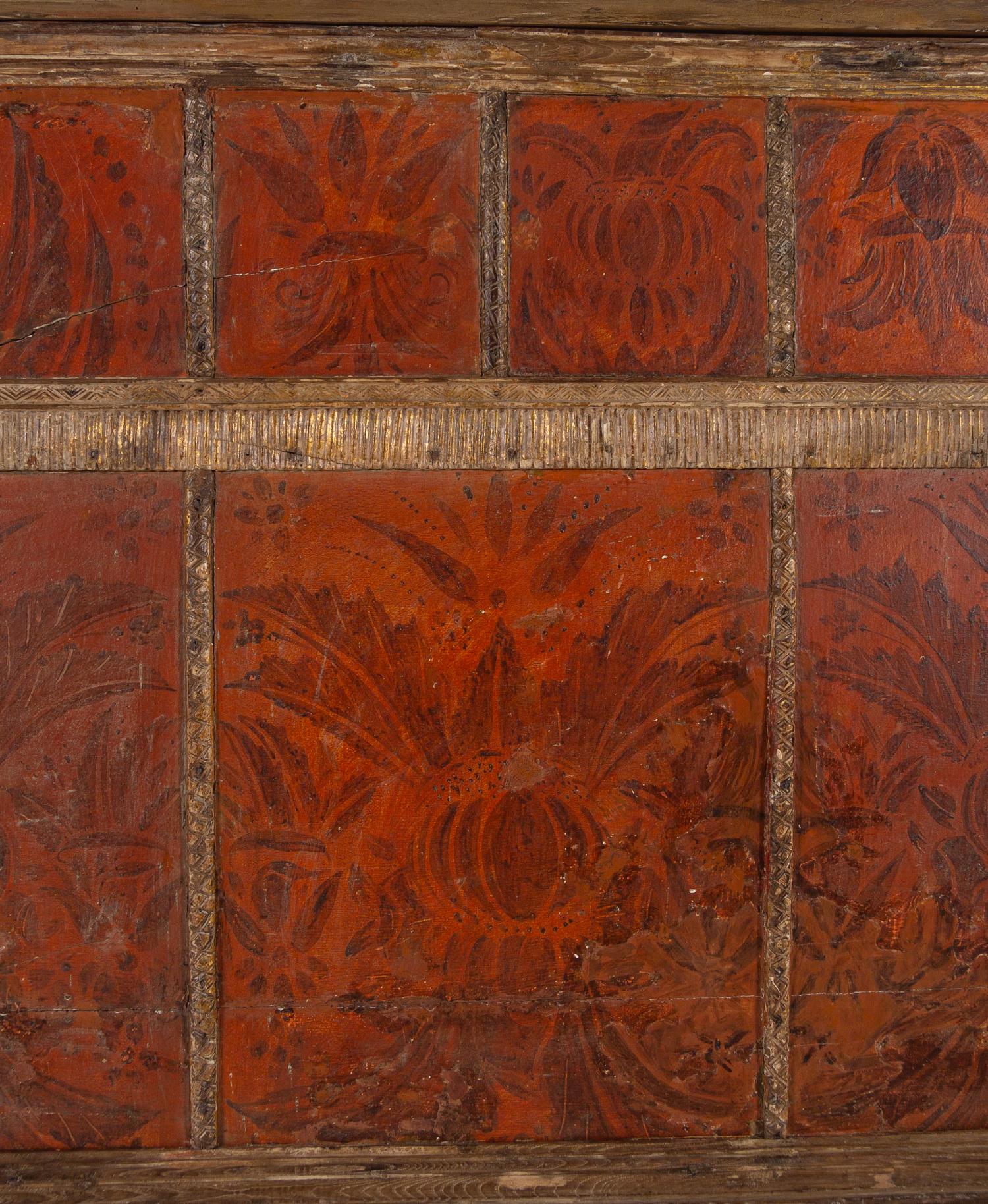 An Indian Painted and Parcel Gilt Relief Panel Converted to a Headboard