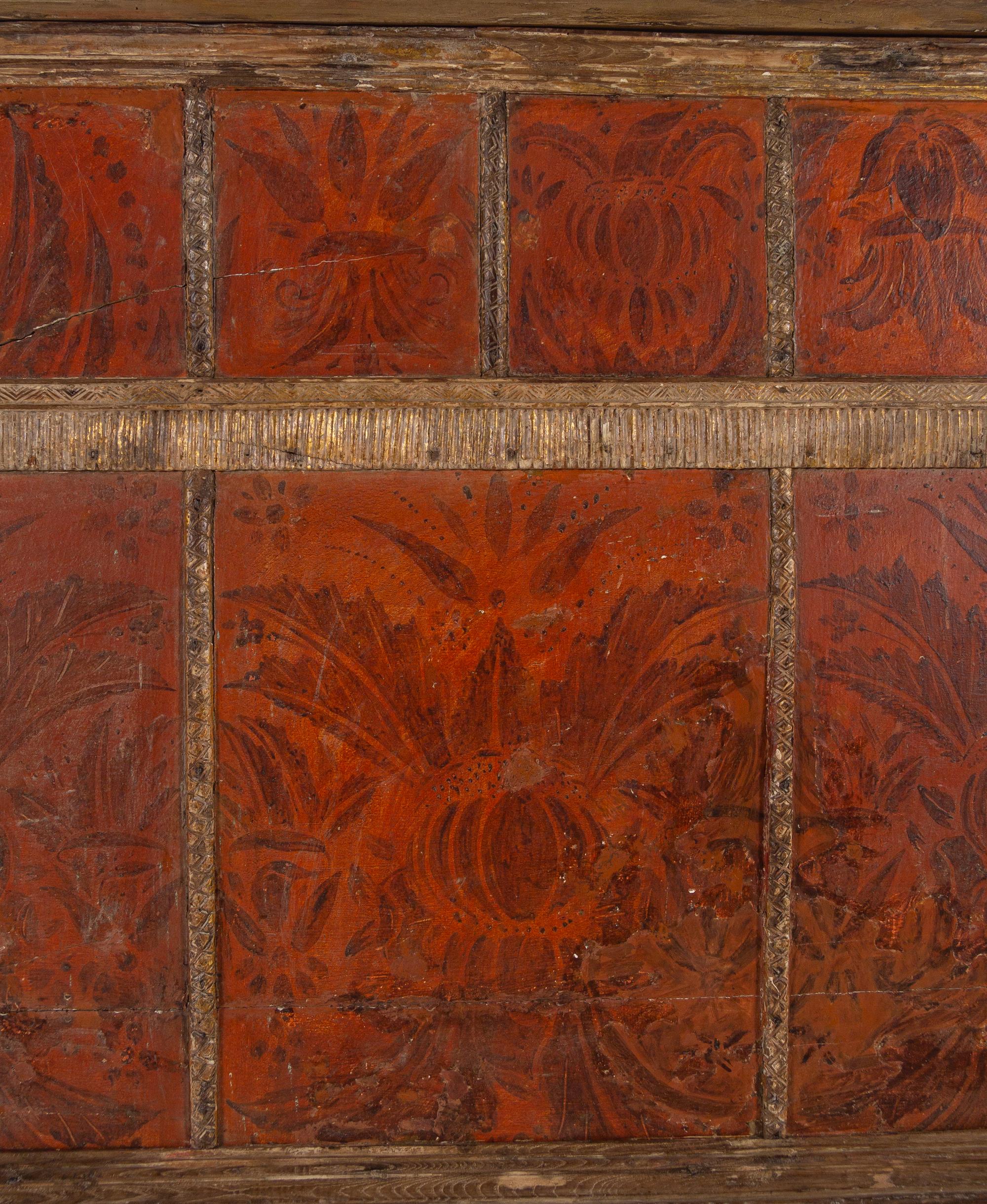 An Indian Painted and Parcel Gilt Relief Panel Converted to a Headboard