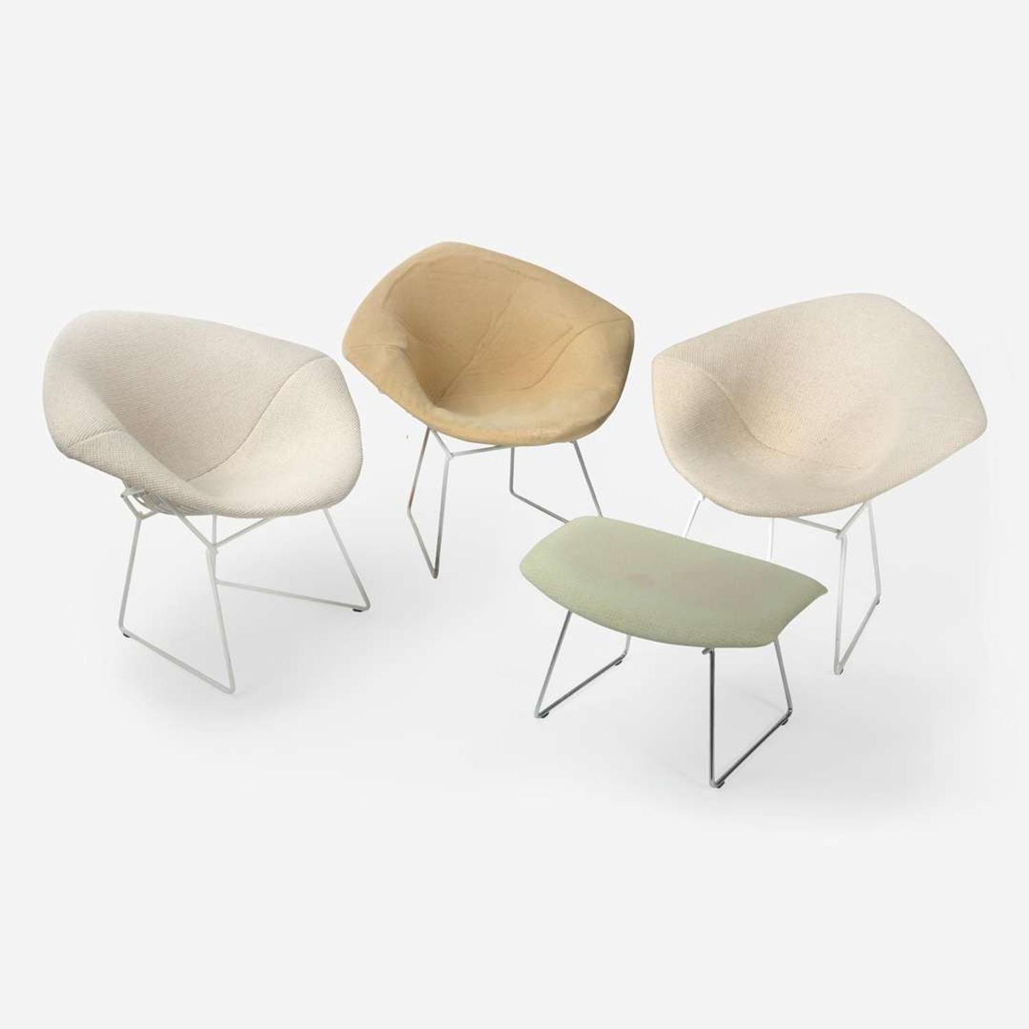 Harry Bertoia (American, 1915-1978) Group of Three "Diamond" Armchairs and Ottoman, Knoll Associates, circa 1953