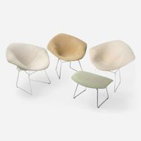 Harry Bertoia (American, 1915-1978) Group of Three "Diamond" Armchairs and Ottoman, Knoll Associates, circa 1953