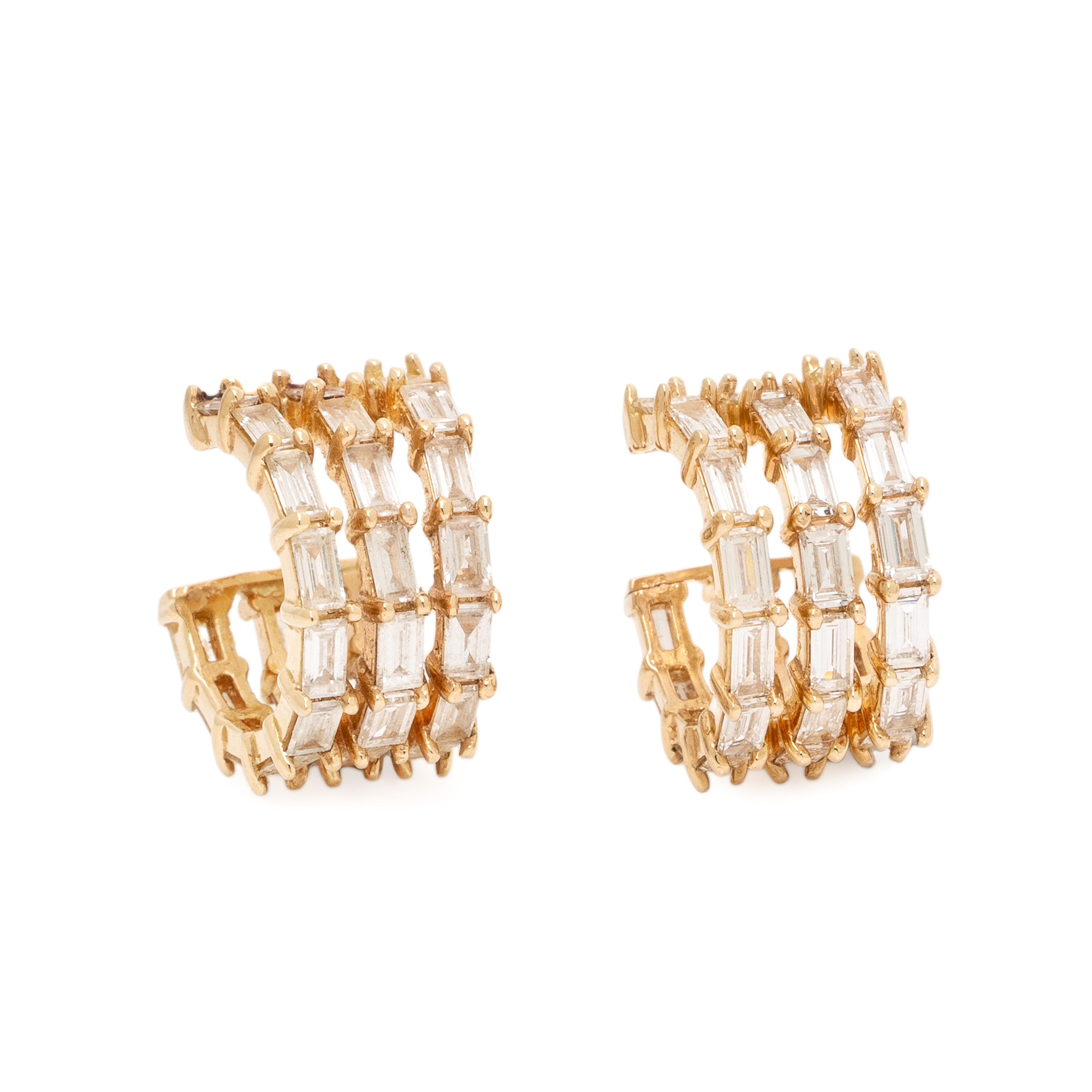 Diamond and Yellow Gold Huggie Hoop Earrings
