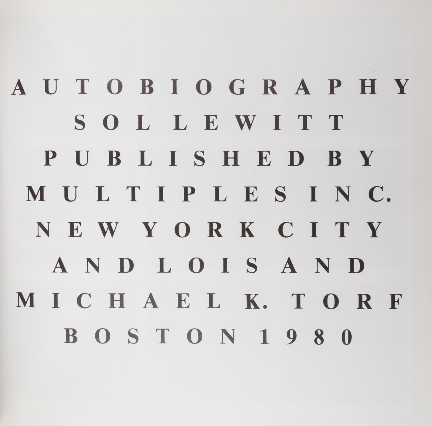 LEWITT, SOL. Autobiography. New York, 1980.