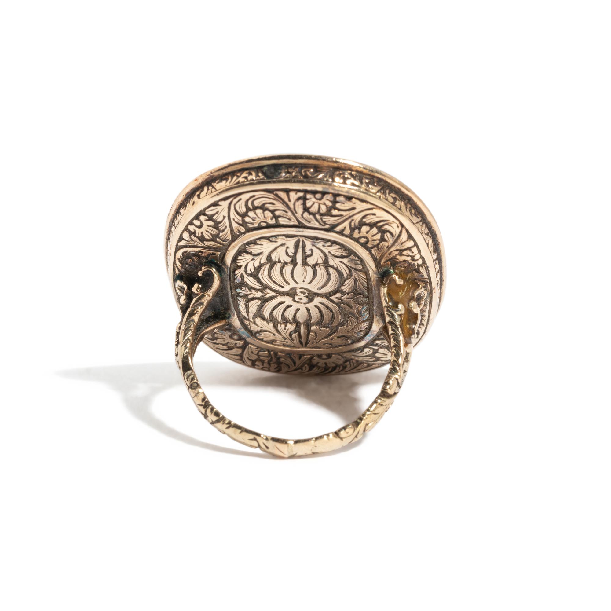 A Neoclassical Carnelian and Gold Finger Ring with a Mythological Scene