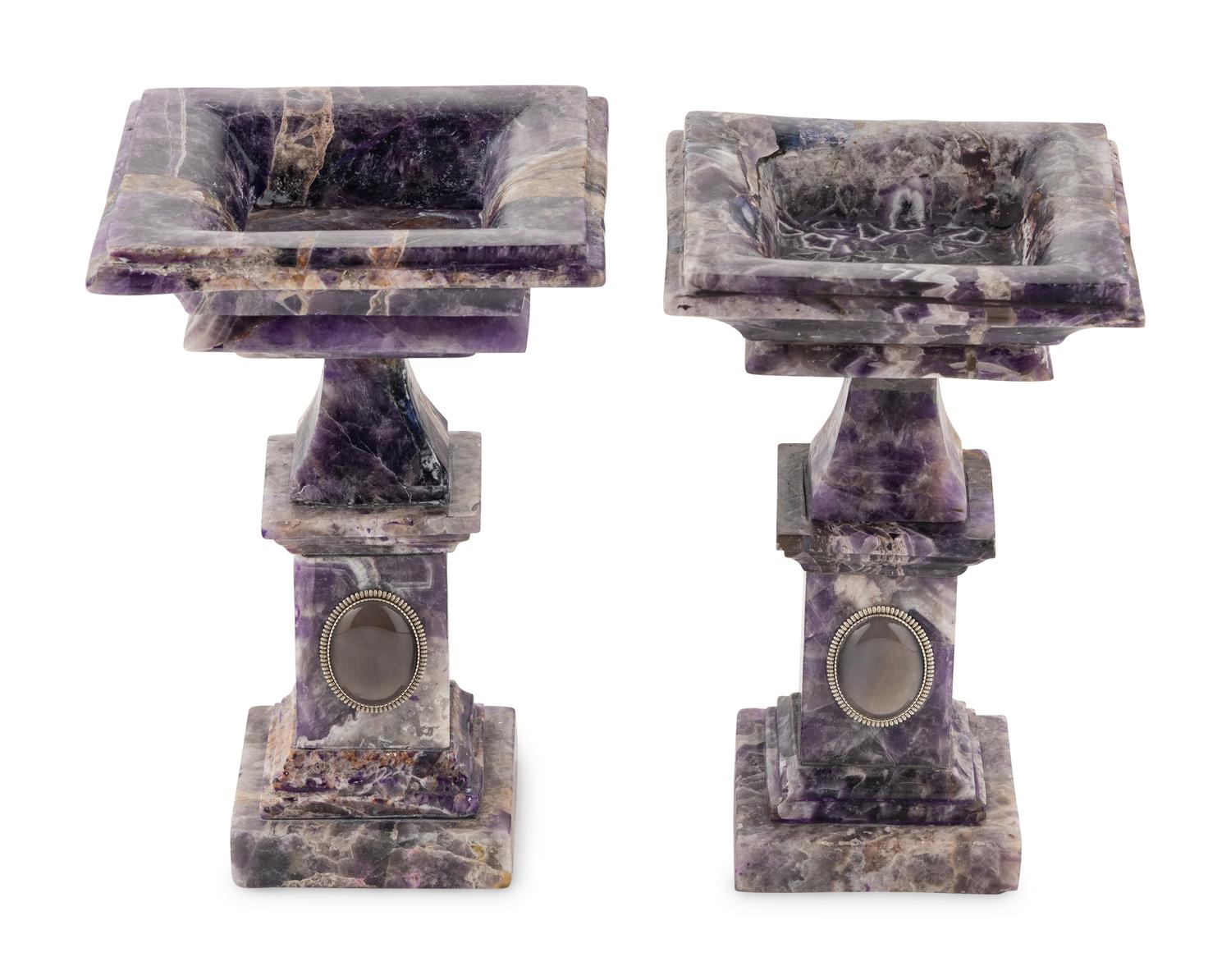 A Pair of Hardstone Square Tazze