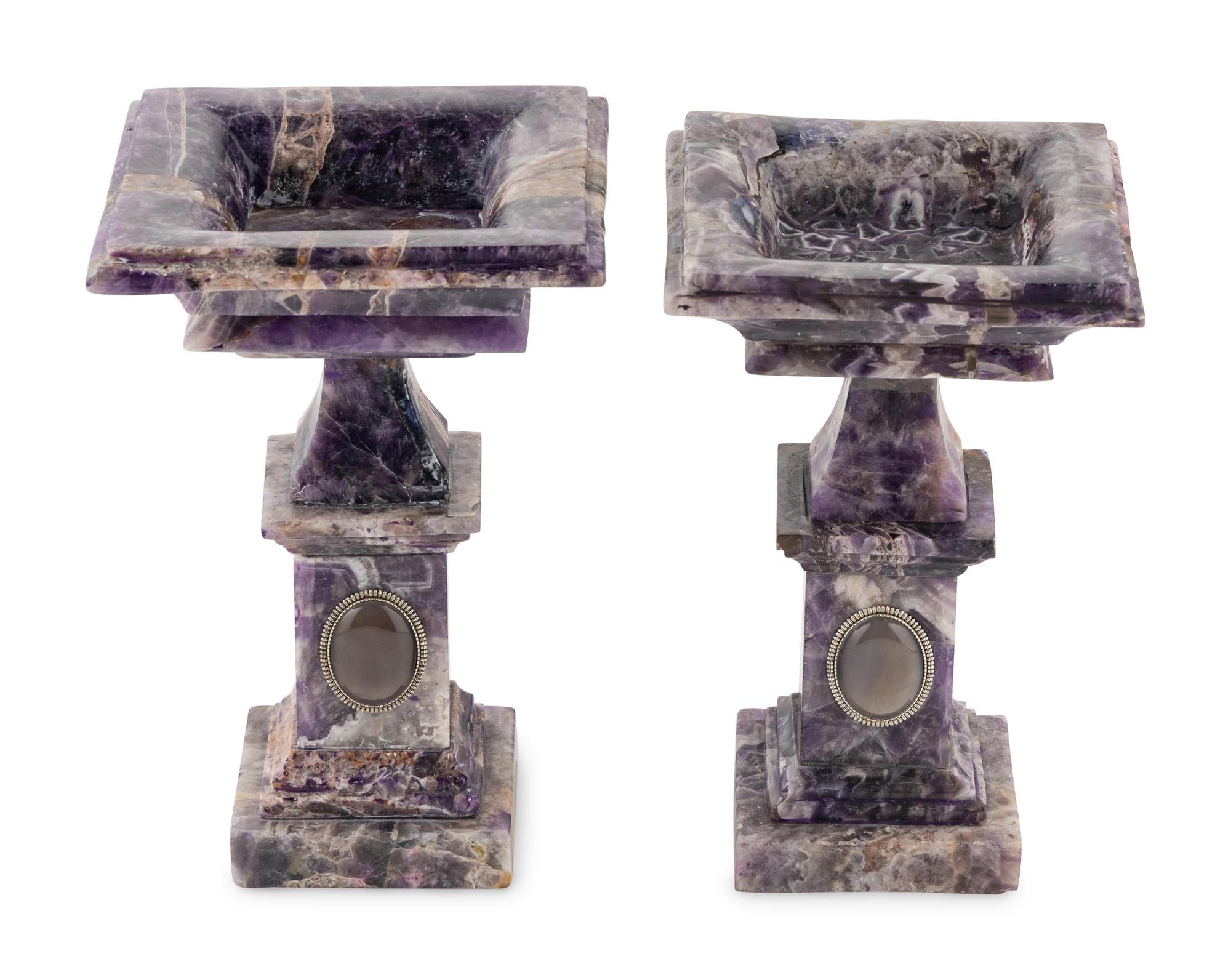 A Pair of Hardstone Square Tazze