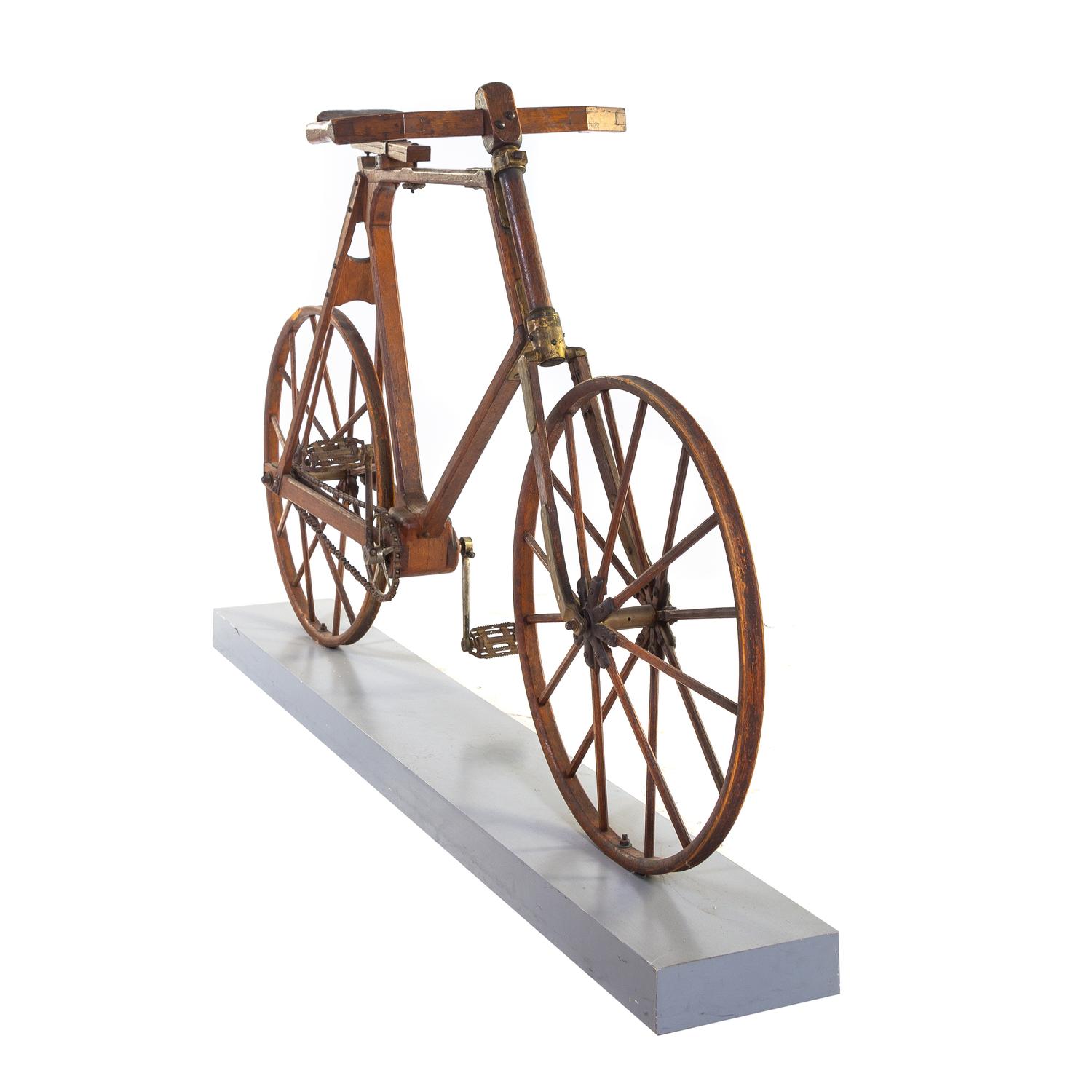 An American Oak and Metal "Boneshaker" Bicycle — Late 19th Century