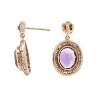 SILVER-TOPPED GOLD, AMETHYST AND DIAMOND EARRINGS