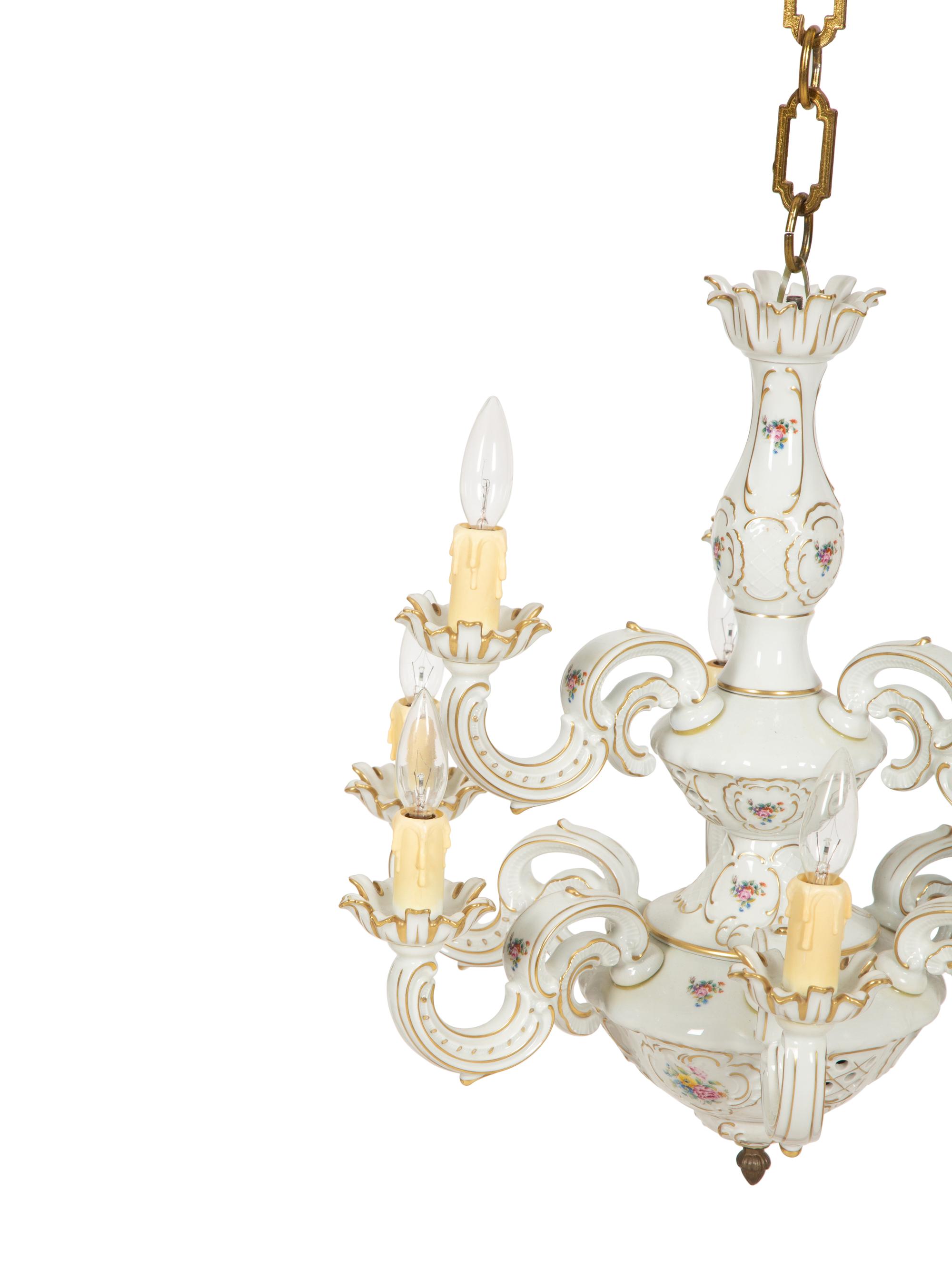 A Lindner Kueps Bavaria San Souci Porcelain Nine-Light Chandelier