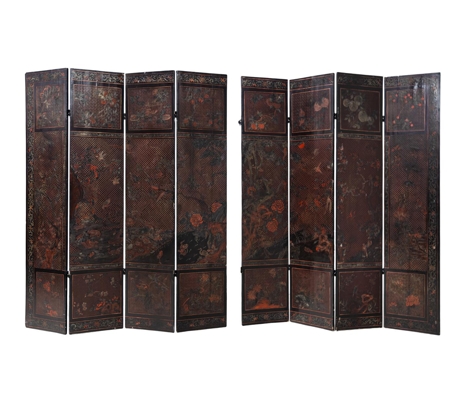 A Pochychrome Lacquered Eight-Paneled Folding Screen