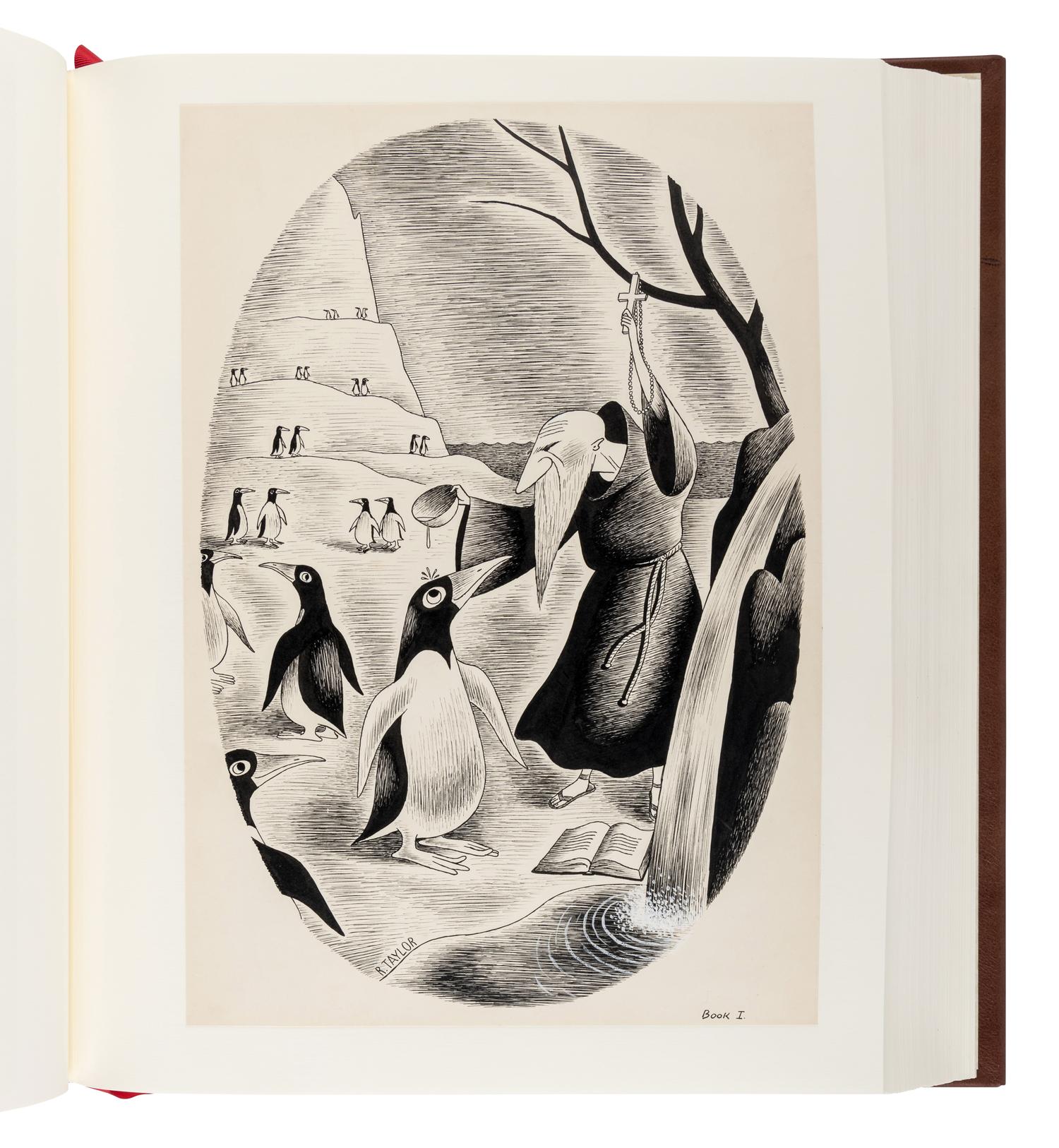 [LIMITED EDITIONS CLUB] -- [FRANCE, Anatole. Penguin Island .] TAYLOR, Richard (1902-1970). Cover title: "Set of Complete Illustrations for 'Penguin Island.' By Anatole France. Entered in the Limited Editions Contest by Richard Taylor." [New York, ca 1932-1933].