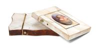 Two Mother-of-Pearl Veneered Card Cases, Height 3 3/4 inches.