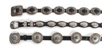Three Southwestern Style Silver Concho Belts Length of longest 41 inches.