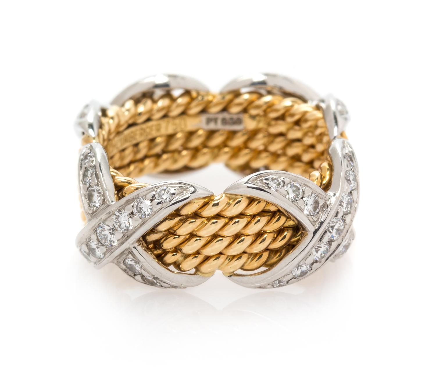 An 18 Karat Yellow Gold, Platinum and Diamond 'Four Rows X' Ring, Schlumberger for Tiffany & Co., 5.90 dwts