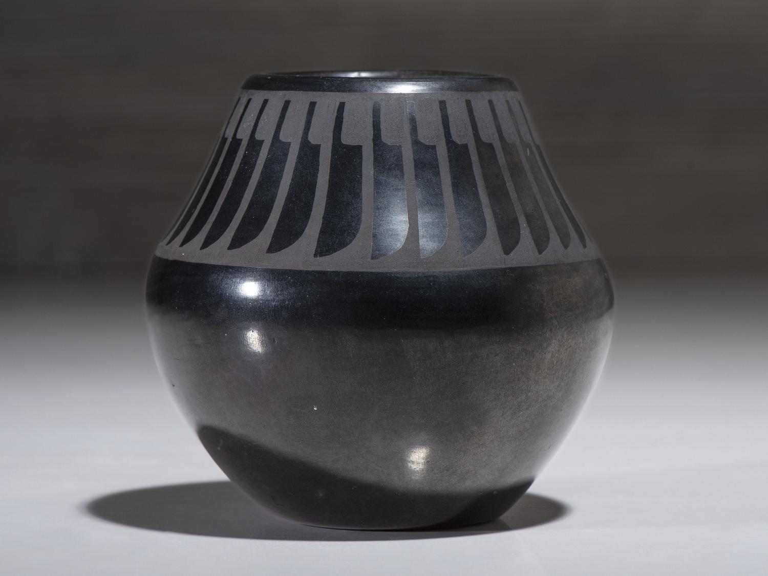Blackware Pottery Jar, with Light Gunmetal Finish May 1969