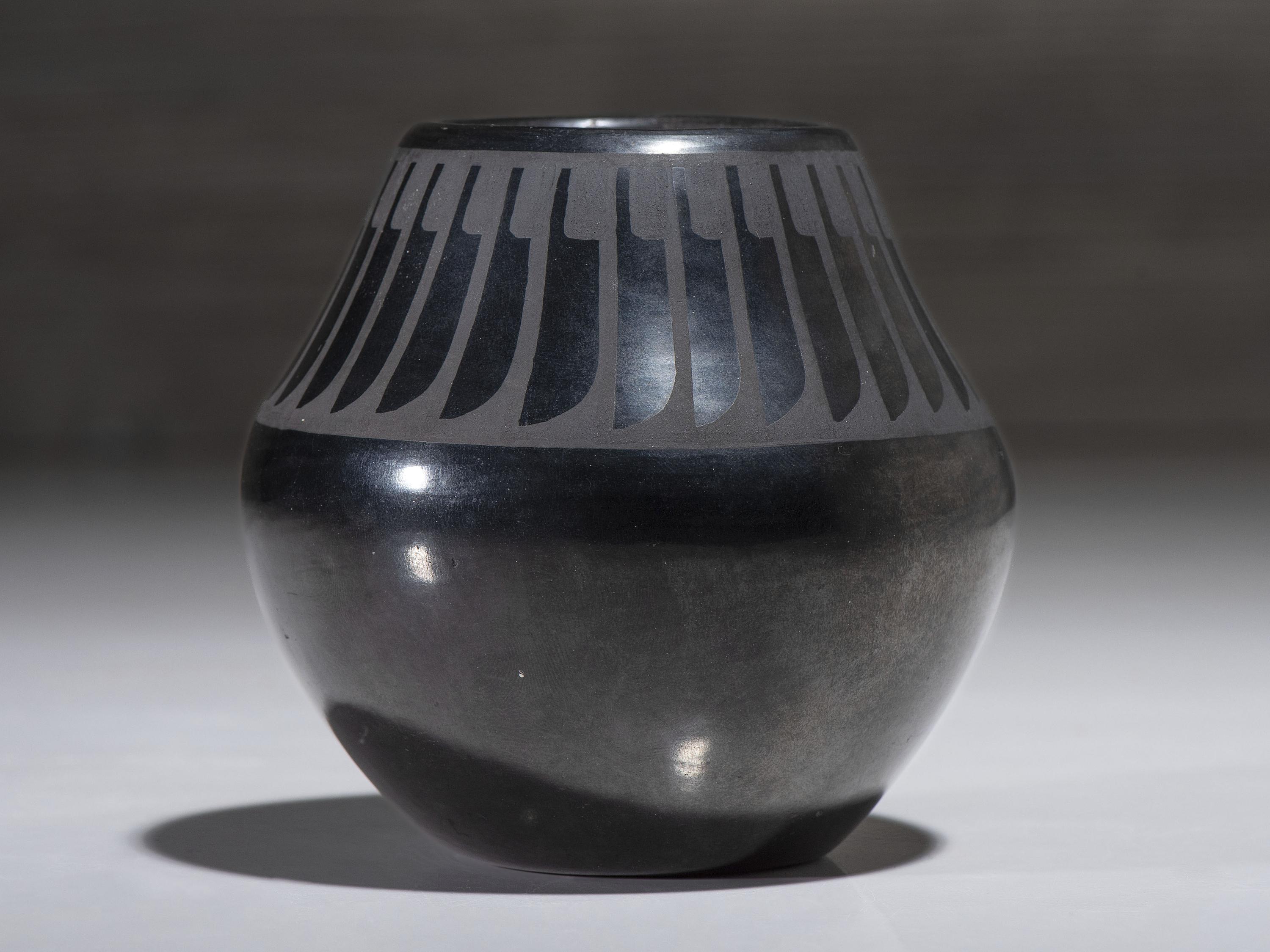 Blackware Pottery Jar, with Light Gunmetal Finish May 1969