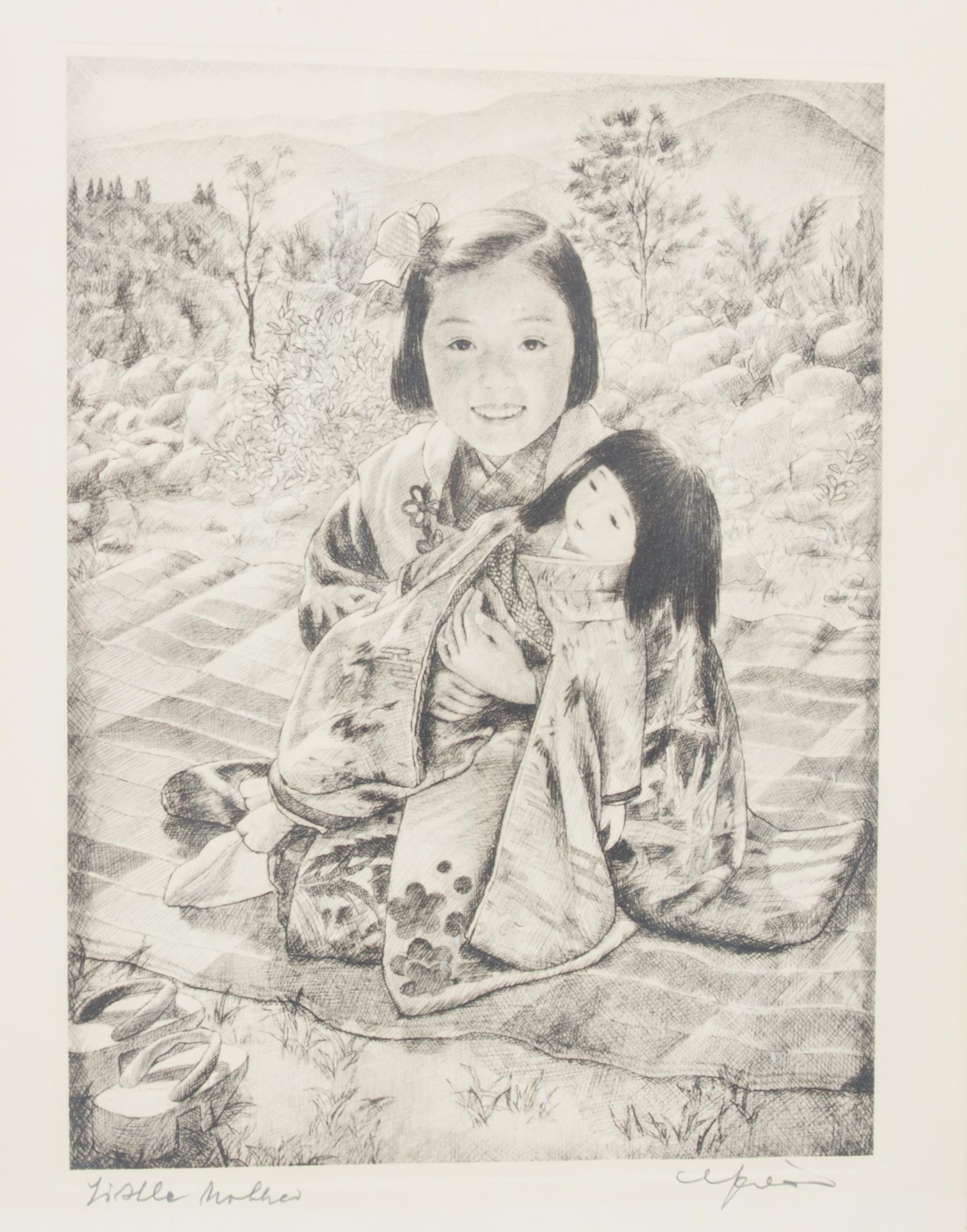 Willy Seiler, (German, 1903-1988), Five works: Japanese Rice Farmer, Rainy Day, Chatterboxes, Famous Beauty, and Little Mother