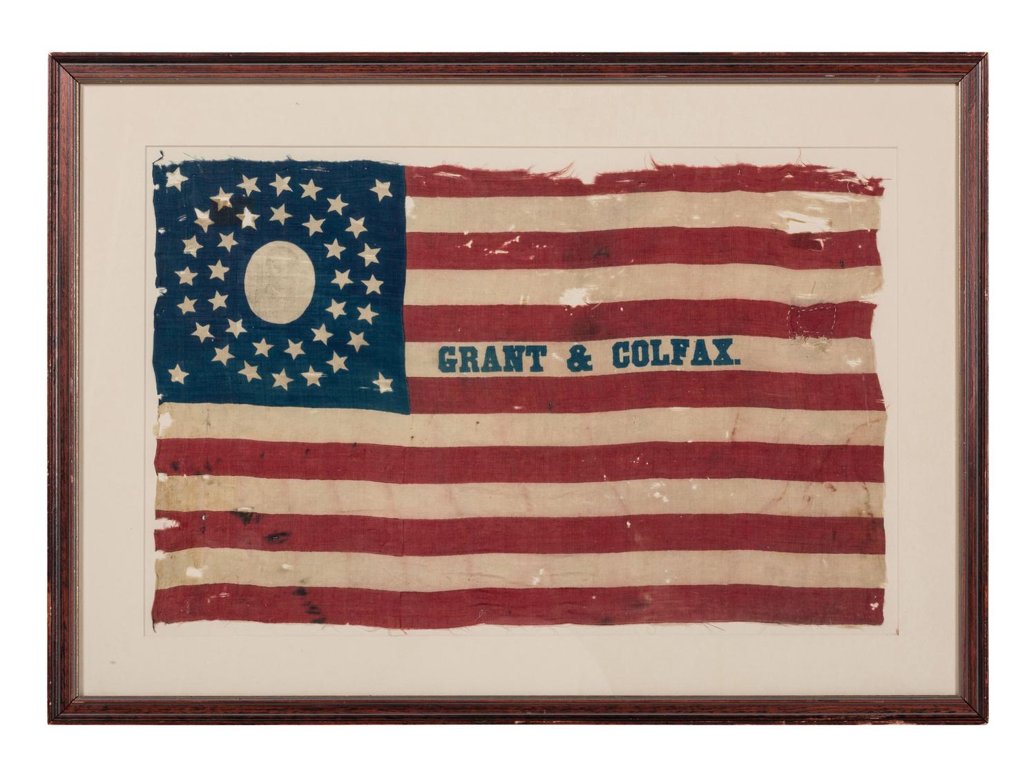 [FLAGS-POLITICS]. 37-star "Grant & Colfax" campaign parade flag. 1868.