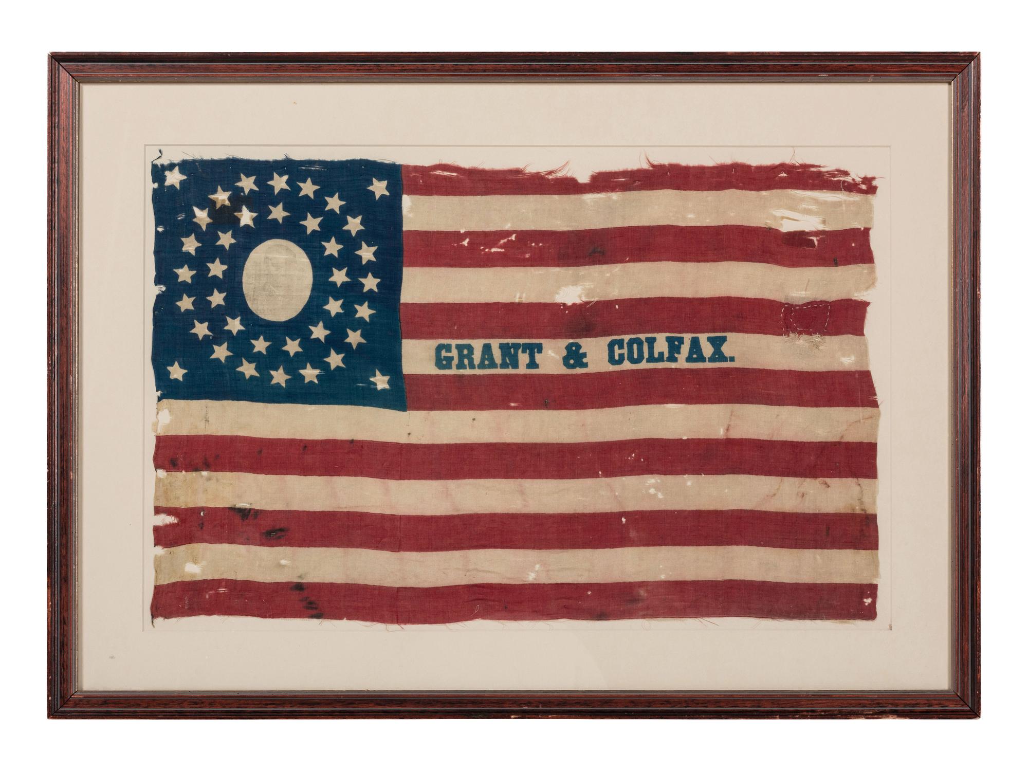 [FLAGS-POLITICS]. 37-star "Grant & Colfax" campaign parade flag. 1868.
