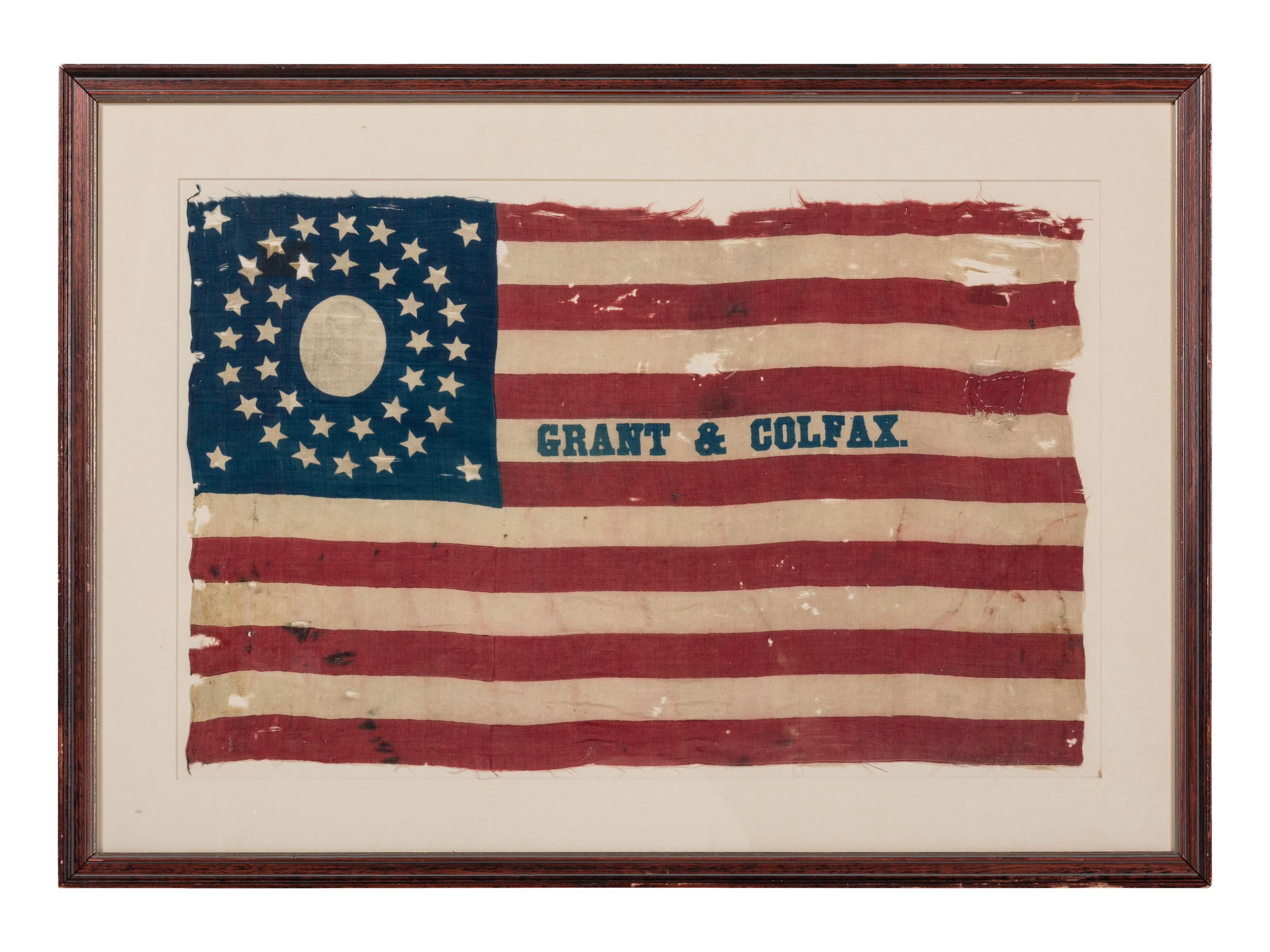 [FLAGS-POLITICS]. 37-star "Grant & Colfax" campaign parade flag. 1868.