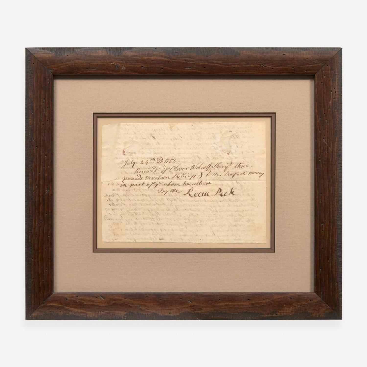 [Declaration of Independence] [Connecticut] Wolcott, Oliver Autograph Note, signed